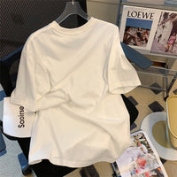 Woman Summer Oversize Tshirts O-neck Casual Loose Tee Harajuku Girls Short Sleeve White Black Bottom Cute Bear Embroidery Tops